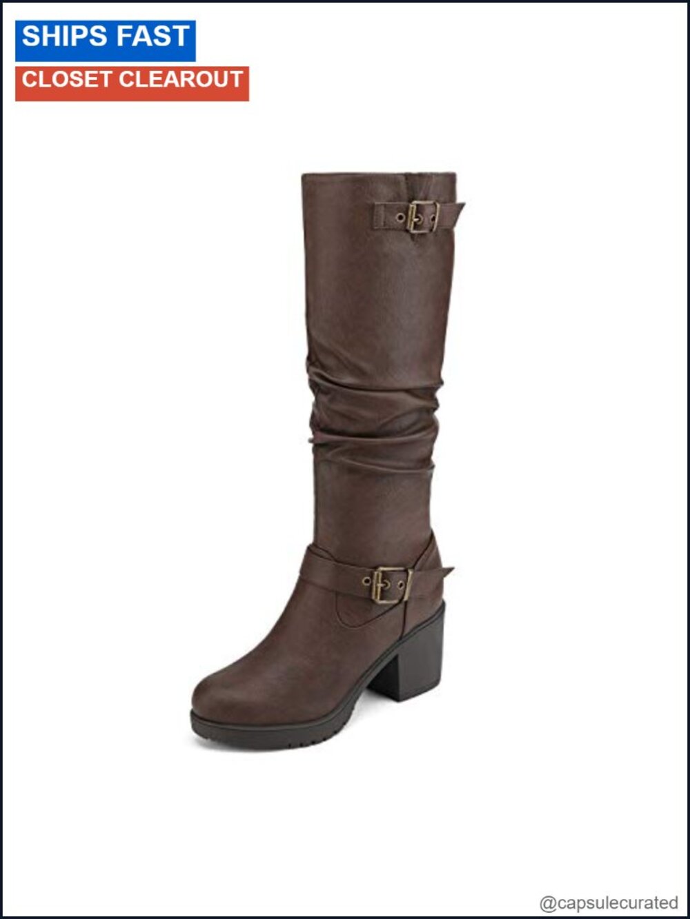 Chunky Heel Knee High Boots Faux Fur Lining Memory Foam Zip
